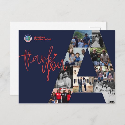 Dankbetuiging Postkaart van American Families Unit (Voorkant / Achterkant)