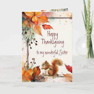 Dankdag Herfstbladeren Eekhoorn Zus Feestdagen Kaart