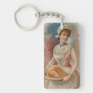 Dankdag, Oude Victoriaanse Tijdprent 1890 Sleutelhanger