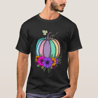 Dankdag Pastel Pompoen Bloemige Herfst Ontwerp T-shirt