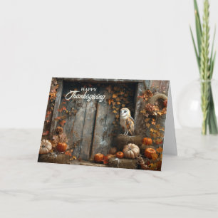 Dankdag Vintage Schuur Uil en Schuur Hout Herfst Feestdagen Kaart