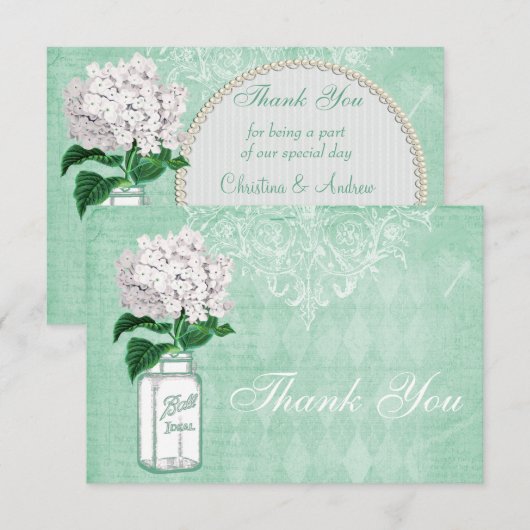 Danken de de Sjofele Elegante Kruik & Hydrangea Bedankkaart (Voorkant / Achterkant)