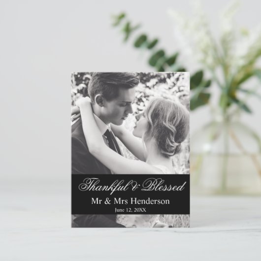Dankful & Blessed Script Photo Weddenschap Harteli Briefkaart (Staand voorkant)