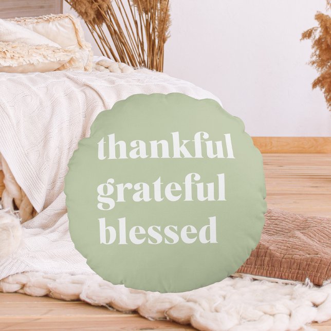 Dankful Grateful Blessed | Citaat Thanksgiving Rond Kussen (Creator heeft geüpload)