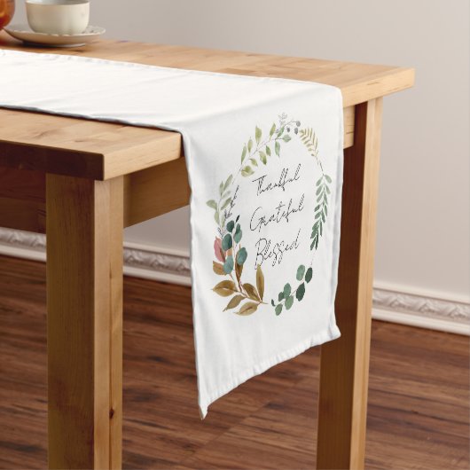 Dankful Grateful Blessed Herfst Leaf Rustic Modern Lange Tafelloper (Voorbeeld)