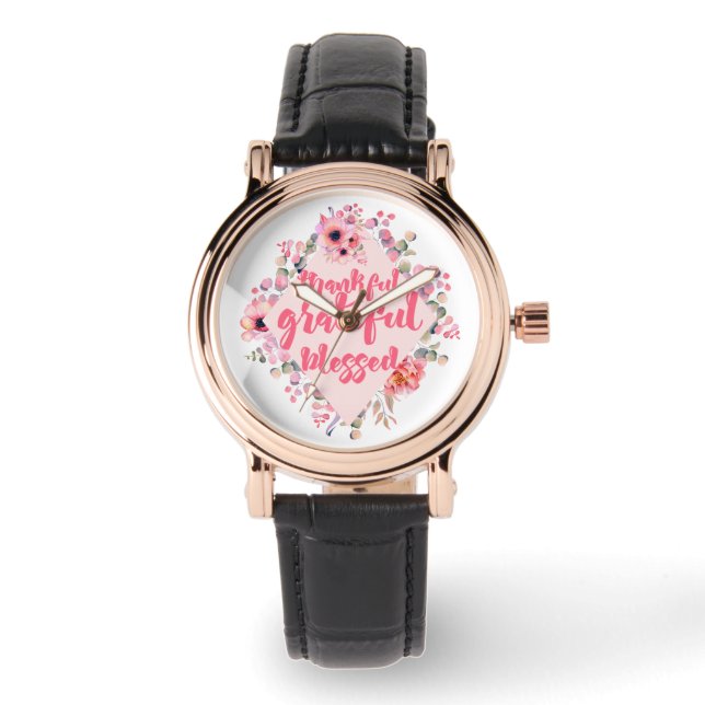 Dankful Grateful Blessed Horloge (Voorkant)