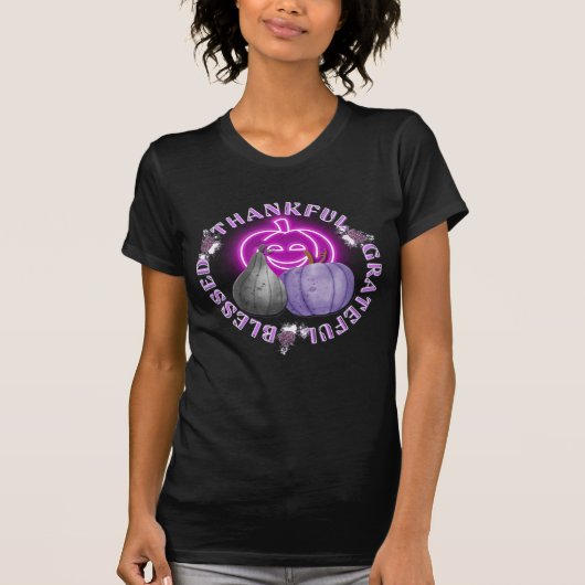 Dankful Grateful Blessed Neon Pumpkin T-shirt (Voorkant)