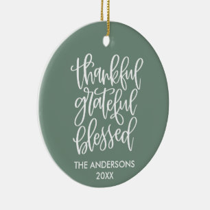Dankful Grateful Blessed PHOTO BACK Sage Green Keramisch Ornament
