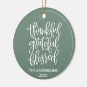 Dankful Grateful Blessed PHOTO BACK Sage Green Keramisch Ornament (Links)