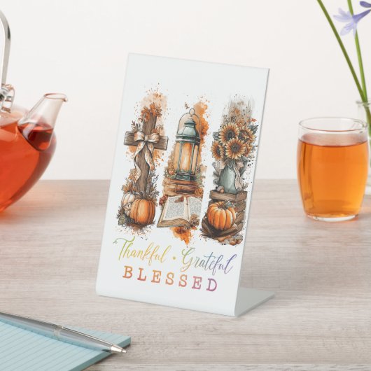 Dankful Grateful Blessed Reclamebord Met Voetstuk (Insitu)