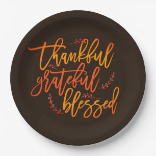 Dankful Grateful Blessed Thanksgiving Dark Brown Papieren Bordje