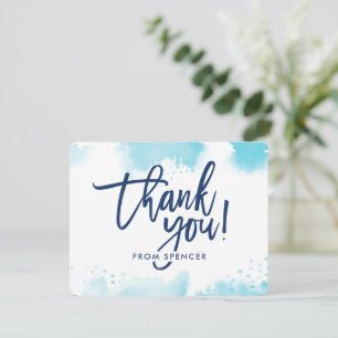 DANKJE handgeschreven aqua blauwe aquarel Kaart