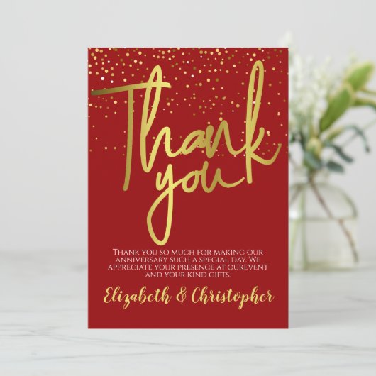 Dankjewel 40ste verjaardag Rood Goud Bedankkaart (Staand voorkant)
