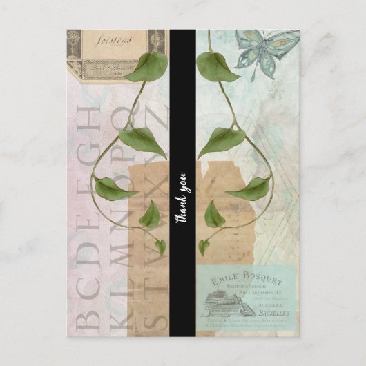 Dankjewel collage met vintage ephemera briefkaart (Voorkant)