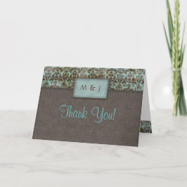 Dankjewel Damask Blauw Bruine Wenskaart Bedankkaart