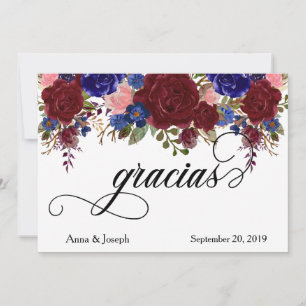 Dankjewel Trouwbloemen Spaans marine burgundy Bedankkaart