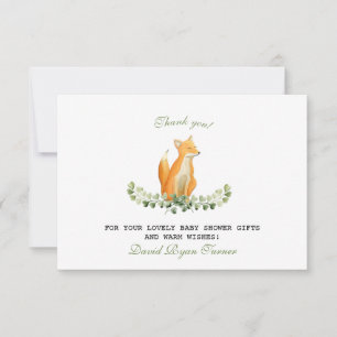 Dankjewel voor de babyborrel voor jongen Zoete Vos Bedankkaart