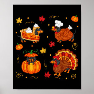 Danksgiving Dachshund Weiner Dog Kalkoen Schattig Poster