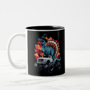 Danksgiving Dinosaur T-Rex Monster Truck Tweekleurige Koffiemok