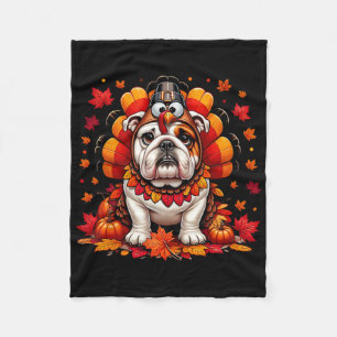 Danksgiving Engelse Bulldog Herfstbladeren Herfst Fleece Deken