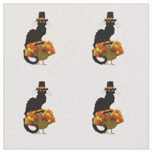 Danksgiving Le Chat Noir Met Kalkoen Pelgrim Stof