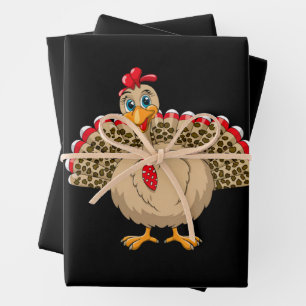 Danksgiving Luipaard Kalkoen Danksgiving Herfst Inpakpapier Vel