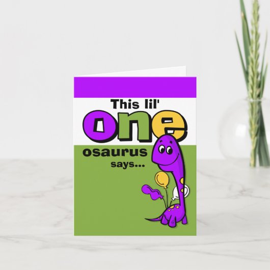 Dankt de 1st Verjaardag van de paarse Dinosaurus u Bedankkaart (Voorkant)
