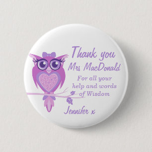 Dankt de paarse leraar van de uil u dichtknoopt ronde button 5,7 cm