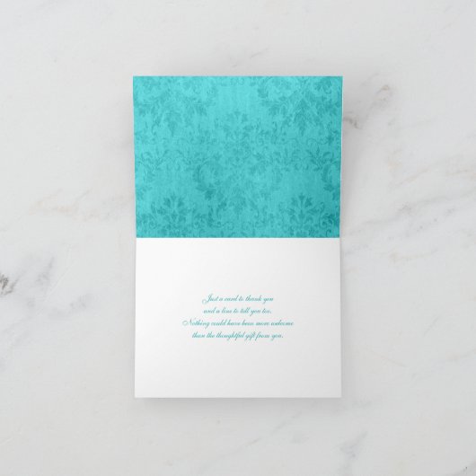 Dankt het Bruine Witte BloemenDamast van Aqua u Bedankkaart (Binnen)