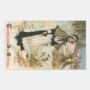 Dankzeggingsdaggroeten met een pelgrimsvrouw rechthoekige sticker