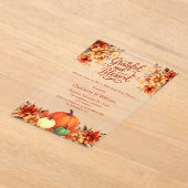 Dankzeggingsdiner oranje pompoen bloemen helder acryl uitnodigingen (Laagn)