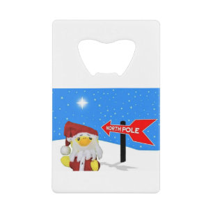 Danny Duck als Kerstman gaat naar de Noordpool. Kredietkaart Flessenopener