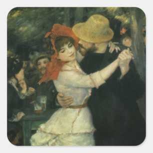 Dans bij Bougival van Pierre Renoir, Vintage Kunst Vierkante Sticker