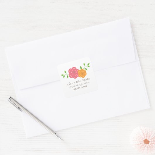 Dans Bloom Red Orange Save the Date Stickers (Enveloppe)