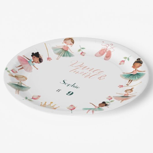 Dans & draai meisje verjaardagsfeest papieren bordje (Gekanteld)