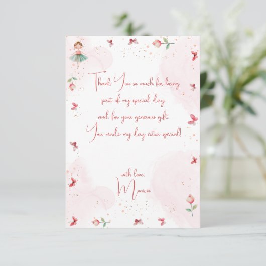 Dans en draai schattige ballerina ballet kind verj bedankkaart (Staand voorkant)