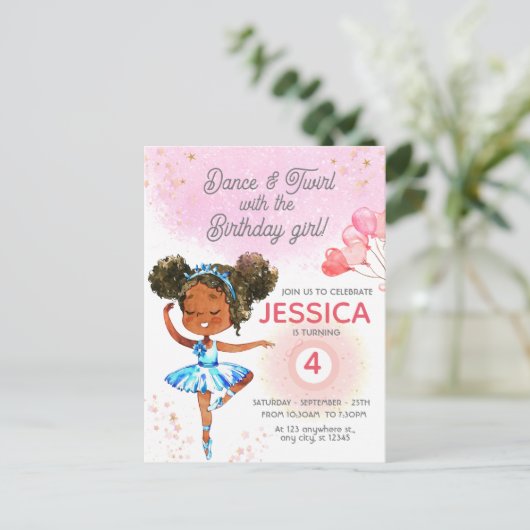 Dans en Pirouet Roze ballet meisje Verjaardag Briefkaart (Staand voorkant)