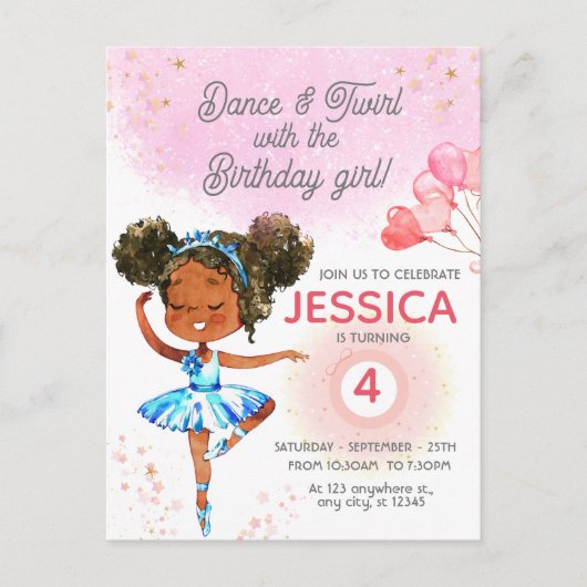 Dans en Pirouet Roze ballet meisje Verjaardag Briefkaart (Voorkant)