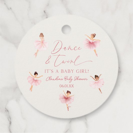 Dans en Twirl Ballerina Roze Ballet Baby shower Bedankjes Labels (Achterkant)