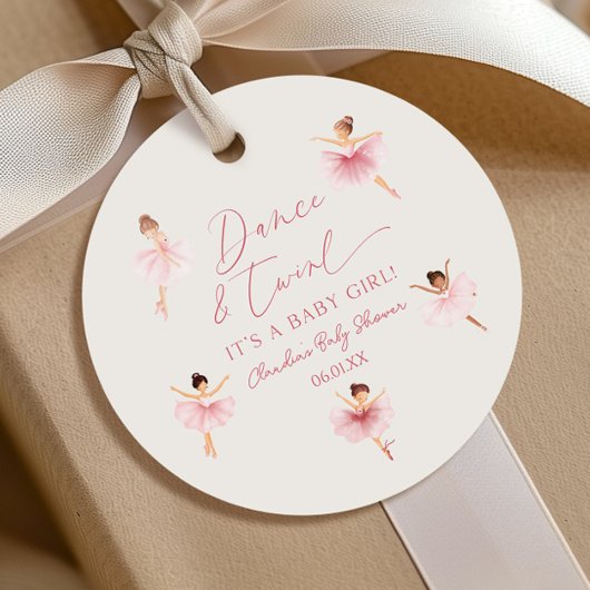 Dans en Twirl Ballerina Roze Ballet Baby shower Bedankjes Labels