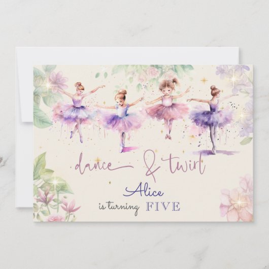 Dans en twirl ballerina waterverf verjaardag kaart (Voorkant)