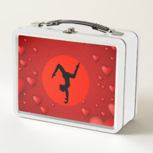 Dans/Gymnastiek metalen lunchbox /white and red.