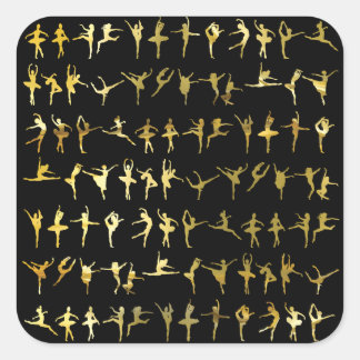 Dans houdingen patroon (goud) - dans, ballet, yoga vierkante sticker