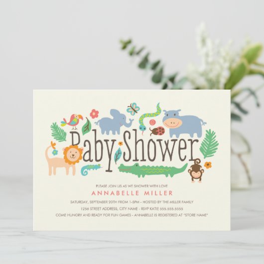Dans la jungle Baby shower Invitation (Debout devant)