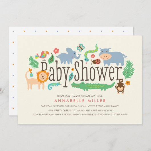 Dans la jungle Baby shower Invitation (Devant / Derrière)