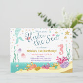 Dans la mer Invitation Anniversaire Sirène pourpre (Debout devant)