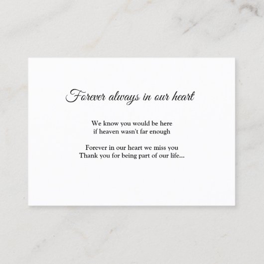 dans l'amour nom de mémoire texte keepsaké carte d (Dos)