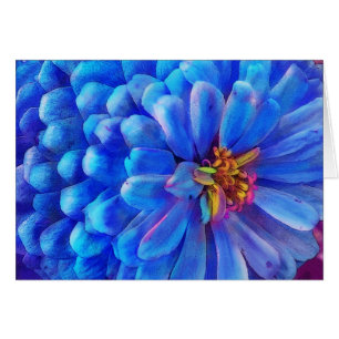 Dans le bleu, la carte de Zinnia, fleurissent