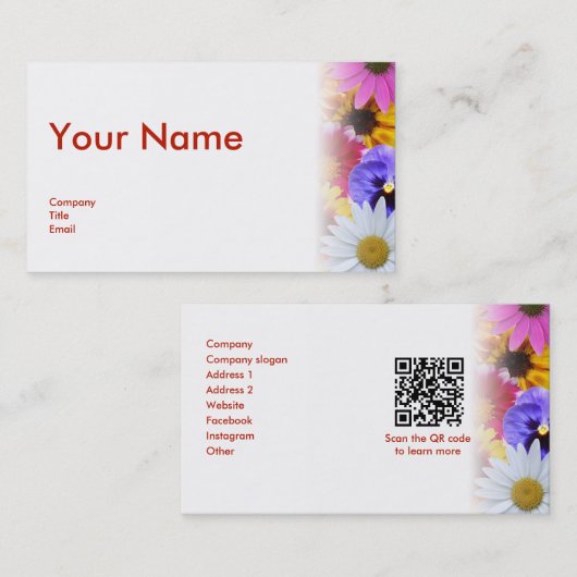 Dans le Carte de visite de fleurs (Devant / Derrière)
