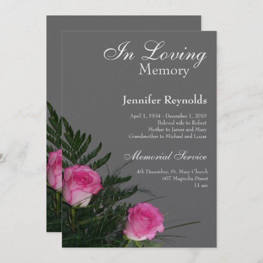 Dans le Faire-part commémoratif en mémoire d'amour (Devant / Derrière)